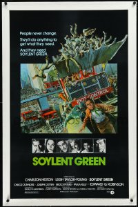 4d0728 SOYLENT GREEN linen 1sh 1973 John Solie art of Heston trying to escape, people never change!