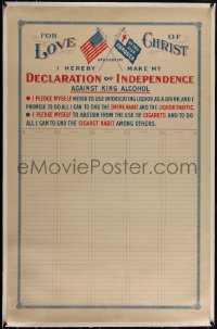 4d0489 DECLARATION OF INDEPENDENCE AGAINST KING ALCOHOL linen 23x36 special poster 1910s for Christ!
