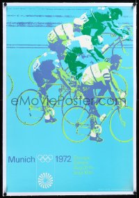 4d0499 OLYMPISCHE SPIELE MUNCHEN 1972 linen 23x34 German special poster 1971 Longines cycling art!