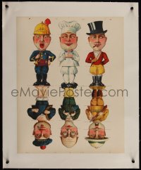 4d0501 SIX MEN linen 14x18 French special poster 1910s wacky guys with interchangeable parts!