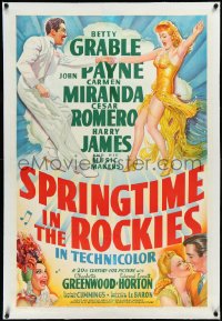 4d0730 SPRINGTIME IN THE ROCKIES linen 1sh 1942 art of Betty Grable, Cesar Romero & Carmen Miranda!