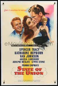 4d0733 STATE OF THE UNION linen 1sh 1948 Capra, art of Spencer Tracy, Kate Hepburn & Angela Lansbury!