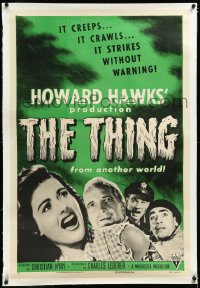4d0745 THING linen 1sh R1954 Howard Hawks classic horror, different image showing stars, rare!