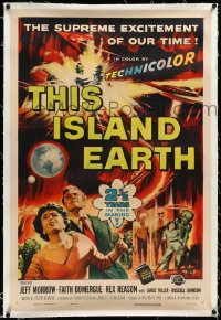 4d0746 THIS ISLAND EARTH linen 1sh 1955 sci-fi classic, wonderful art with mutants by Reynold Brown!