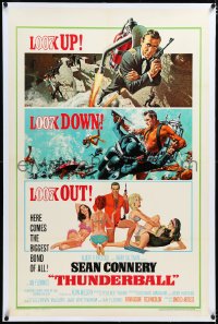 4d0749 THUNDERBALL linen 1sh 1965 McGinnis & McCarthy art of Connery as Bond, uncropped tank style!