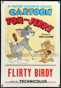 4d0752 TOM & JERRY linen 1sh 1952 Tom & Jerry hiding weapons behind their back, Flirty Birdy!
