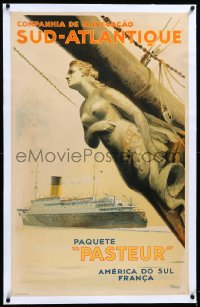 4d0468 COMPAGNIE DE NAVIGATION SUD-ATLANTIQUE linen 25x39 French travel poster 1930s Brenet art!