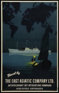 4d0266 EAST ASIATIC COMPANY 25x39 Danish travel poster 1950s Dalsgaard art of ship & map, rare!