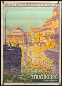 4d0256 STRASBOURG 30x41 French travel poster 1920s Blumer art of La Petite France district, rare!