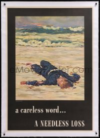 4d0452 CARELESS WORD A NEEDLESS LOSS linen 29x41 WWII war poster 1943 Fischer art of fallen sailor!