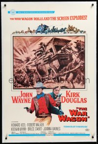 4d0764 WAR WAGON linen 1sh 1967 crooked cowboys John Wayne & Kirk Douglas, western stagecoach art!