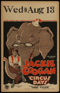 4d0163 CIRCUS DAYS WC 1923 Jackie Coogan as Toby Tyler w/ winking cartoon elephant art, ultra rare!