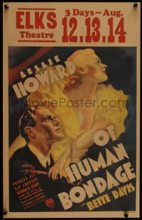 4d0166 OF HUMAN BONDAGE WC 1934 Maugham classic, best art of Bette Davis & Leslie Howard, very rare!
