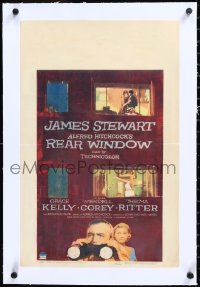 4d0345 REAR WINDOW linen WC 1954 Alfred Hitchcock, voyeur Jimmy Stewart w/ binoculars & Grace Kelly!