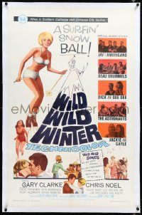 4d0771 WILD WILD WINTER linen 1sh 1966 half-clad teen skier, Jay and The Americans & early rockers!