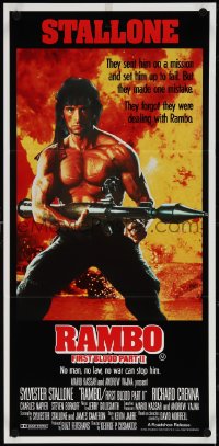 4f0414 RAMBO FIRST BLOOD PART II Aust daybill 1985 no man, no law, no war can stop Stallone!