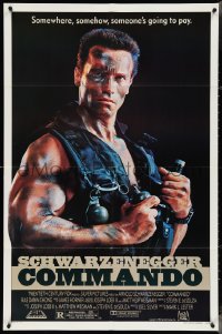 4f0735 COMMANDO 1sh 1985 Arnold Schwarzenegger is going to make someone pay!