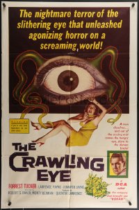 4f0739 CRAWLING EYE 1sh 1958 classic art of the slithering eyeball monster with female victim!