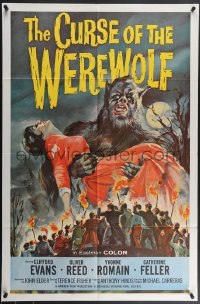 4f0743 CURSE OF THE WEREWOLF 1sh 1961 Hammer, art of Oliver Reed holding victim by Joseph Smith!