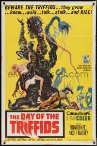 4f0747 DAY OF THE TRIFFIDS 1sh 1962 classic English sci-fi horror, cool art of monster with girl!