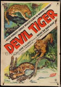 4f0752 DEVIL TIGER 1sh 1934 Asia's fiercest jungle beasts clash in mortal combat, very rare!