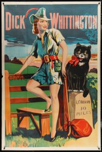 4f0274 DICK WHITTINGTON stage play English 40x60 1930s cool artwork of sexy female lead & cat!