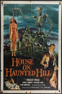 4f0823 HOUSE ON HAUNTED HILL 1sh 1959 classic art of Vincent Price & skeleton with hanging girl!