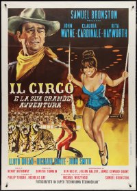 4f0427 CIRCUS WORLD Italian 1p R1970s different art of sexy Claudia Cardinale & John Wayne!
