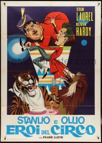 4f0440 STANLIO E OLLIO EROI DEL CIRCO Italian 1p 1960s great art of Laurel & Hardy, tiger and lion!