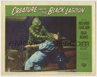 4f0497 CREATURE FROM THE BLACK LAGOON LC #5 1954 close up of monster attacking Bissell on boat!