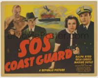 4f0477 SOS COAST GUARD TC 1942 mad scientist Bela Lugosi & Ralph Byrd with gun + exploding ship!