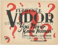 4f0484 YOU NEVER KNOW WOMEN TC 1926 Russian vaudevillian Florence Vidor, William Wellman, very rare!