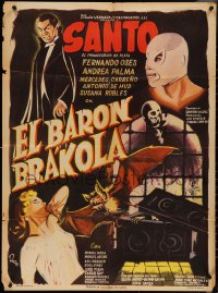 4f0291 SANTO VS BARON BRAKOLA Mexican poster 1967 Mexican masked wrestlers, Oses, ultra rare!