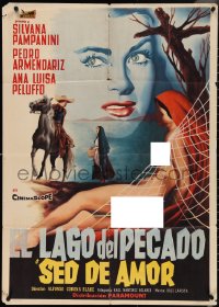 4f0292 SED DE AMOR Mexican poster 1959 art of sexy naked Silvana Pampanini behind web, ultra rare!