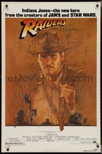 4f0944 RAIDERS OF THE LOST ARK 1sh 1981 Steven Spielberg, great Richard Amsel art of Harrison Ford!
