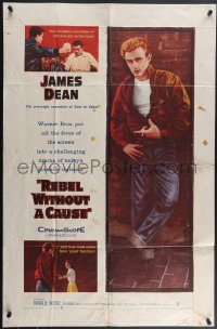 4f0946 REBEL WITHOUT A CAUSE 1sh 1955 Nicholas Ray, James Dean was a bad boy from a good family!