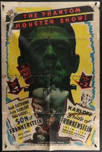 4f0967 SON OF FRANKENSTEIN/BRIDE OF FRANKENSTEIN 1sh 1948 Boris Karloff as the monster, ultra rare!