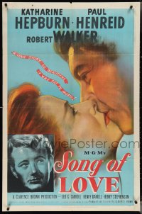 4f0968 SONG OF LOVE 1sh 1947 art of Katharine Hepburn & Paul Henreid kissing + Robert Walker!