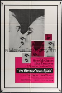 4f1002 THOMAS CROWN AFFAIR 1sh 1968 classic kiss close up of Steve McQueen & sexy Faye Dunaway!