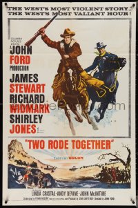 4f1013 TWO RODE TOGETHER 1sh 1961 John Ford, art of James Stewart & Richard Widmark on horses!