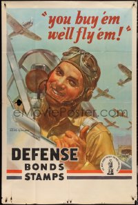 4f0284 YOU BUY 'EM WE'LL FLY 'EM 40x60 WWII war poster 1942 Wilkinsons art of pilot & planes, rare!