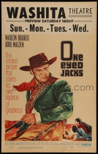 4f0074 ONE EYED JACKS WC 1959 great art of star & director Marlon Brando with gun & bandolier!
