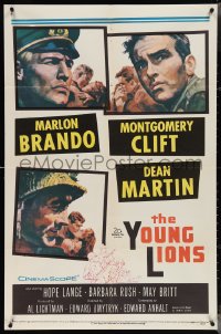 4f1038 YOUNG LIONS 1sh 1958 art of Nazi Marlon Brando, Dean Martin & Montgomery Clift!