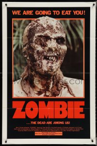 4f1039 ZOMBIE 1sh 1980 Zombi 2, Lucio Fulci classic, gross c/u of undead, we are going to eat you!