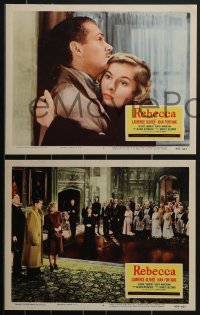 4f0624 REBECCA 8 LCs R1956 Alfred Hitchcock, great images of Laurence Olivier & pretty Joan Fontaine!