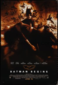 4g0797 BATMAN BEGINS advance 1sh 2005 June 15, Christian Bale carrying Katie Holmes, bats!