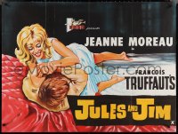 4g0129 JULES & JIM British quad 1962 Truffaut's Jules et Jim, art of sexy Jeanne Moreau, ultra rare!