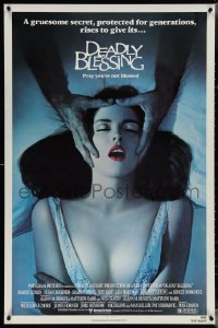 4g0848 DEADLY BLESSING 1sh 1981 Wes Craven, art of creepy hands holding Sharon Stone in her first!