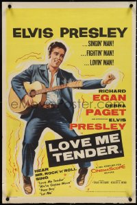 4g0143 LOVE ME TENDER English double crown 1957 1st Elvis Presley, great Chantrell art with guitar!
