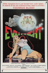 4g0863 EVILS OF THE NIGHT 1sh 1985 Tom Tierney art of sexy girl, ghouls need teenage blood!